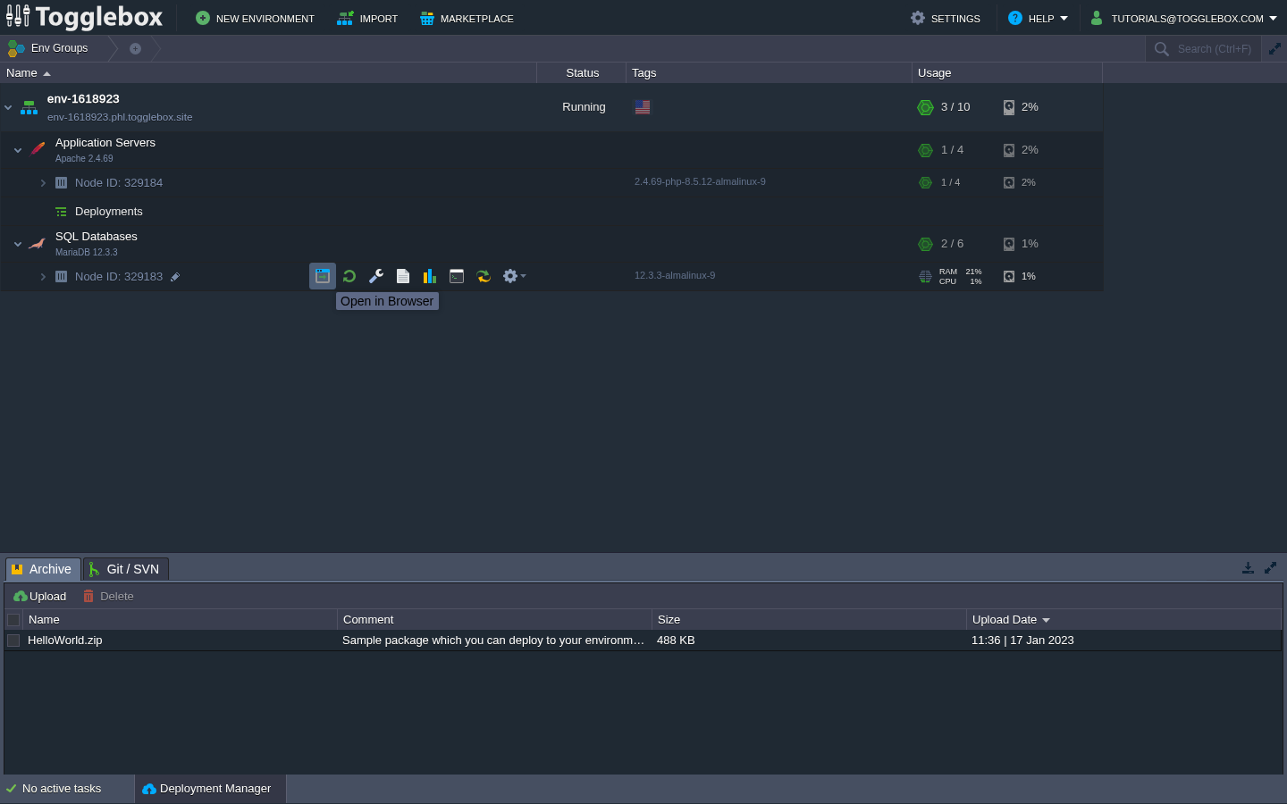 Database node Open in Browser control