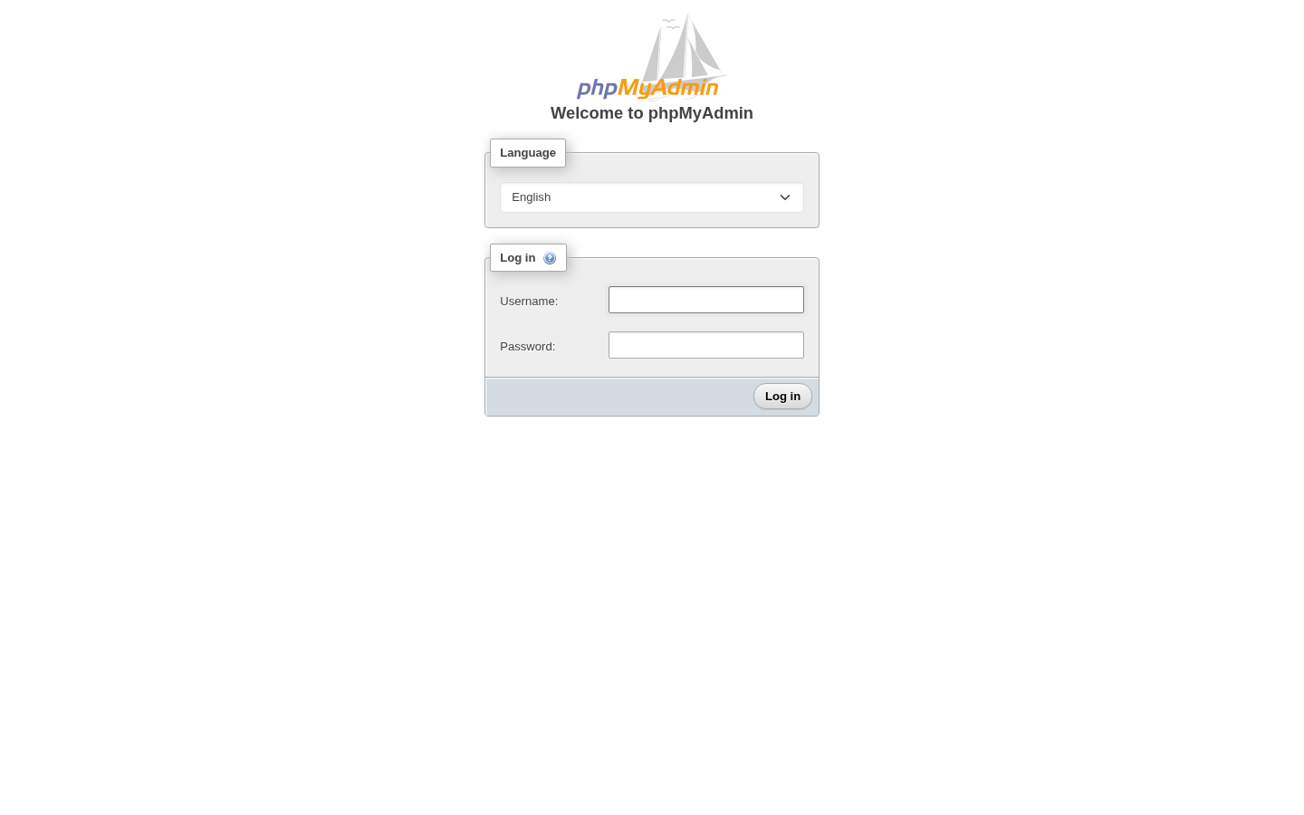 phpMyAdmin login screen