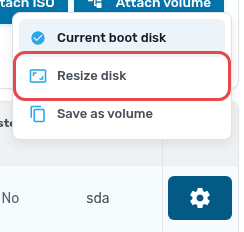 Disk actions menu