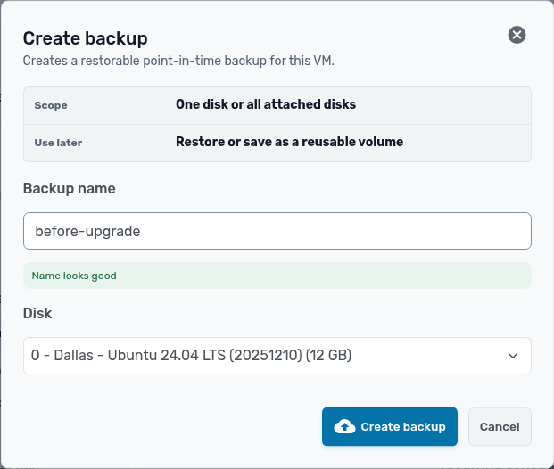 Create backup dialog