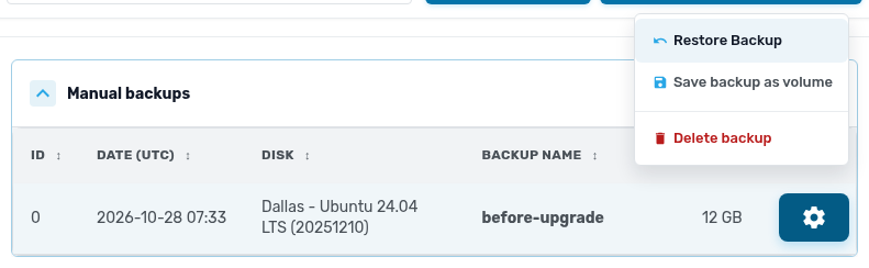 Backup actions