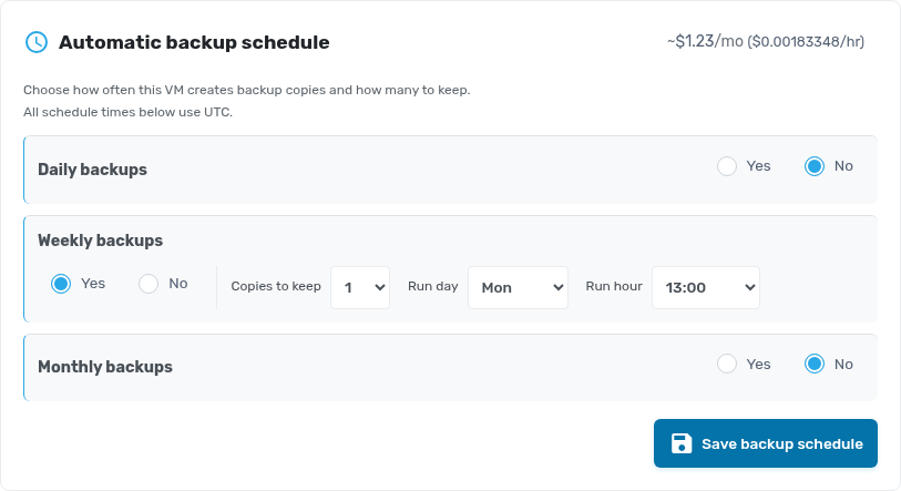 Automatic backup schedule