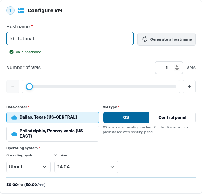 Configure VM section