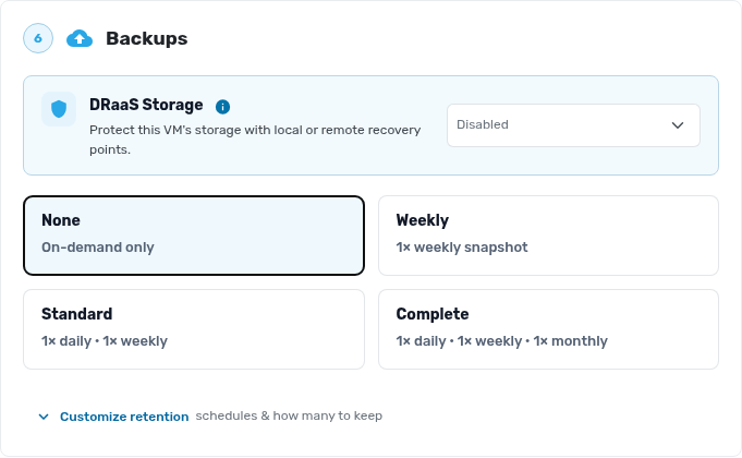 Backups section
