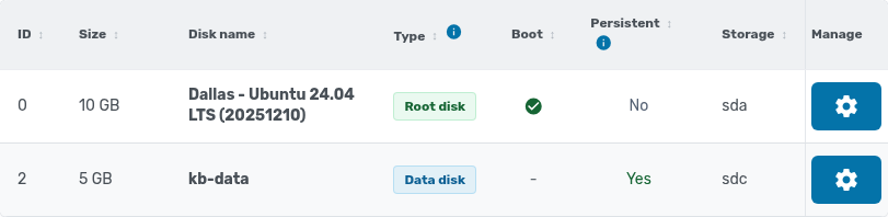 Disk list with the new disk