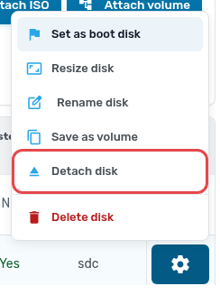 Detach disk in the disk menu