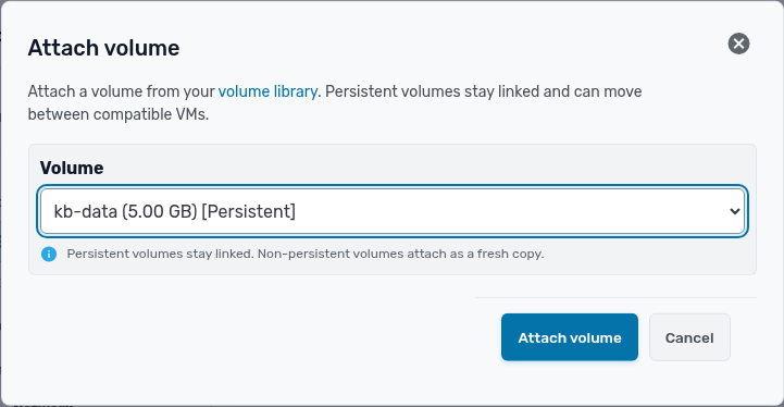 Attach volume dialog