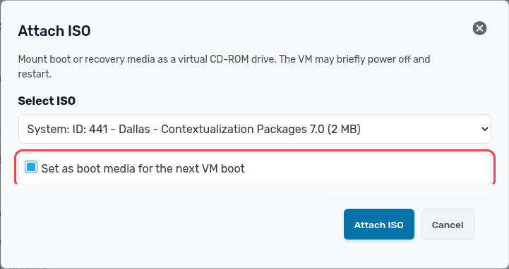 Boot media option in the Attach ISO dialog