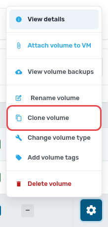 Volume actions menu