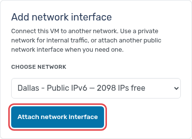Add network interface with the IPv6 network selected