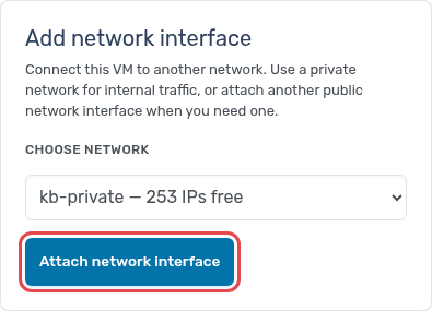 Add network interface with a private network selected