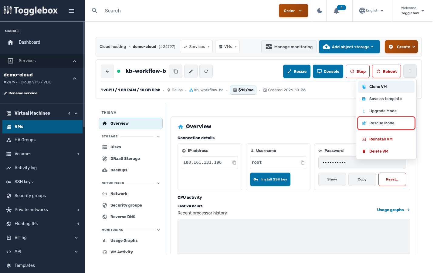 Repair a VM with Rescue Mode: rescue location