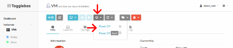 Screenshot of the power off button